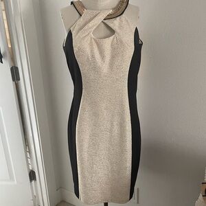 Gorgeous Sliming Grecian Jax Black & Cream Colorblock Midi Dress